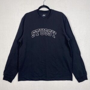 Stussy Shirt Mens Size L Black Long Sleeve T Shirt Embroidery Spell Out